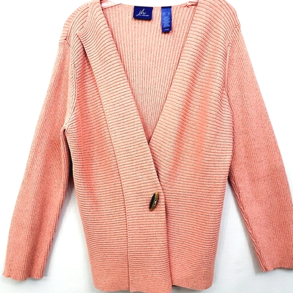 Nwot Jh Collectibles Salmon w/Soft Gold Metallic Shimmer Ribbed Cardigan - Picture 17 of 17